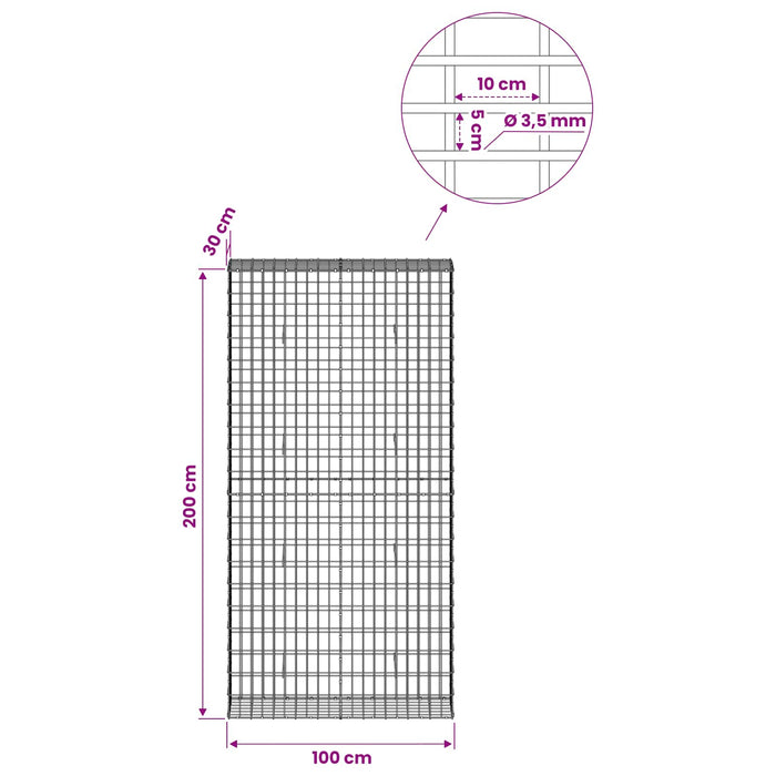 Gabion cu Sârmă de 3,5 mm și Plasă de 5x10 cm 100x30x200 cm WALTI