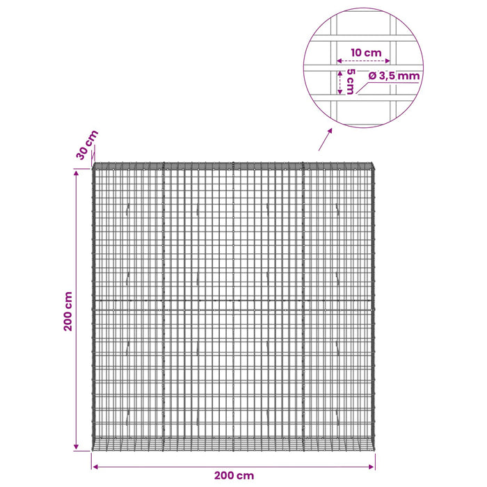 Gabion cu Sârmă de 3,5 mm și Plasă de 5x10 cm 200x30x200 cm WALTI
