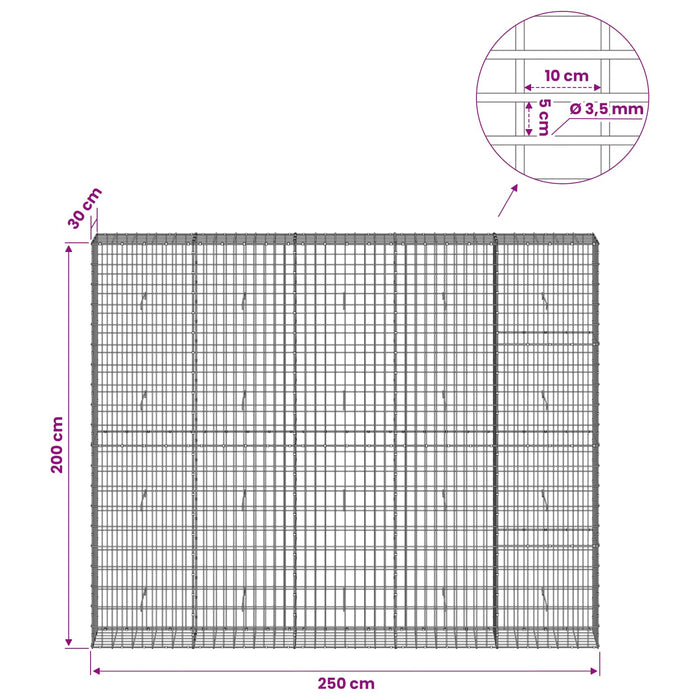 Gabion cu Sârmă de 3,5 mm și Plasă de 5x10 cm 250x30x200 cm WALTI