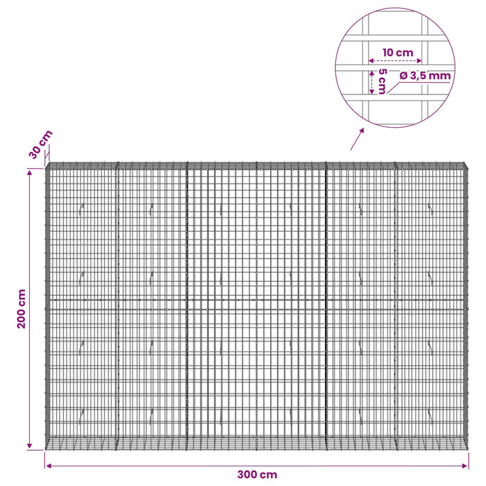 Gabion cu Sârmă de 3,5 mm și Plasă de 5x10 cm 300x30x200 cm WALTI