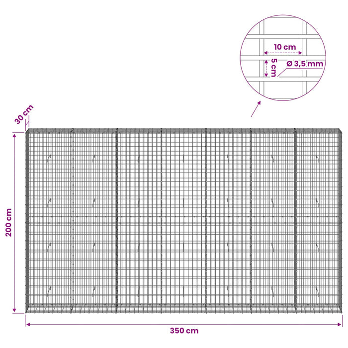 Gabion cu Sârmă de 3,5 mm și Plasă de 5x10 cm 350x30x200 cm WALTI