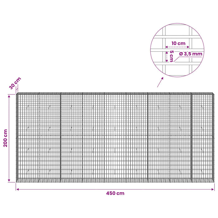 Gabion cu Sârmă de 3,5 mm și Plasă de 5x10 cm 450x30x200 cm WALTI