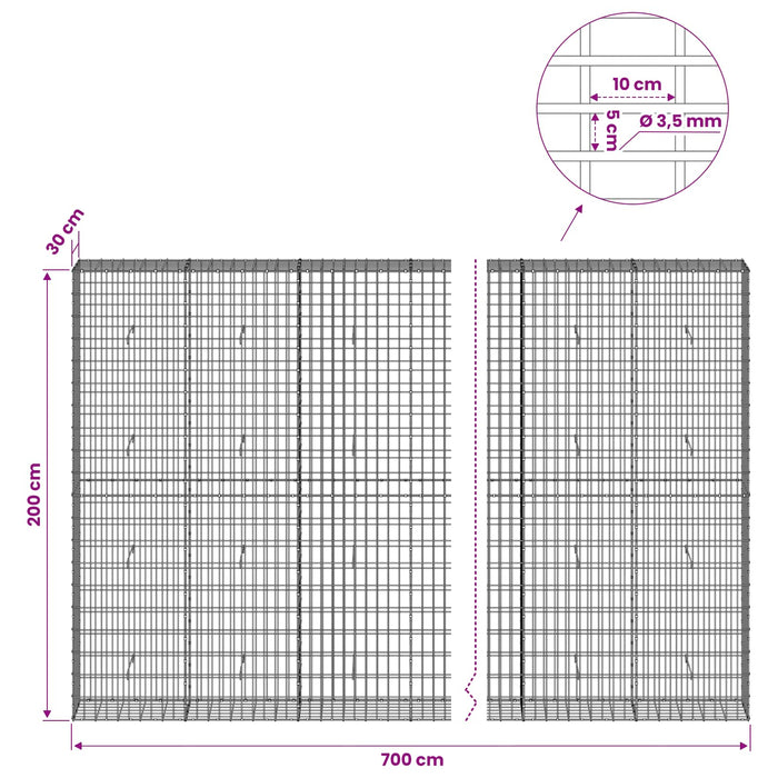 Gabion cu Sârmă de 3,5 mm și Plasă de 5x10 cm 700x30x200 cm WALTI