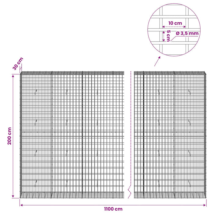 Gabion cu Sârmă de 3,5 mm și Plasă de 5x10 cm 1100x30x200 cm WALTI
