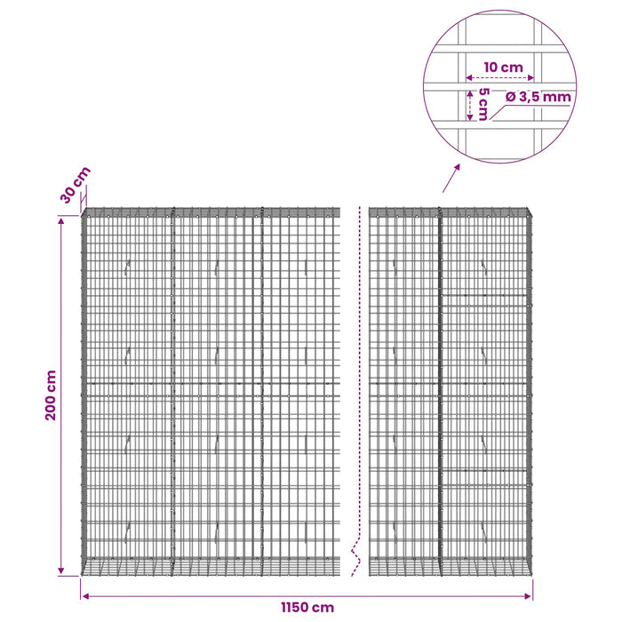 Gabion cu Sârmă de 3,5 mm și Plasă de 5x10 cm 1150x30x200 cm WALTI