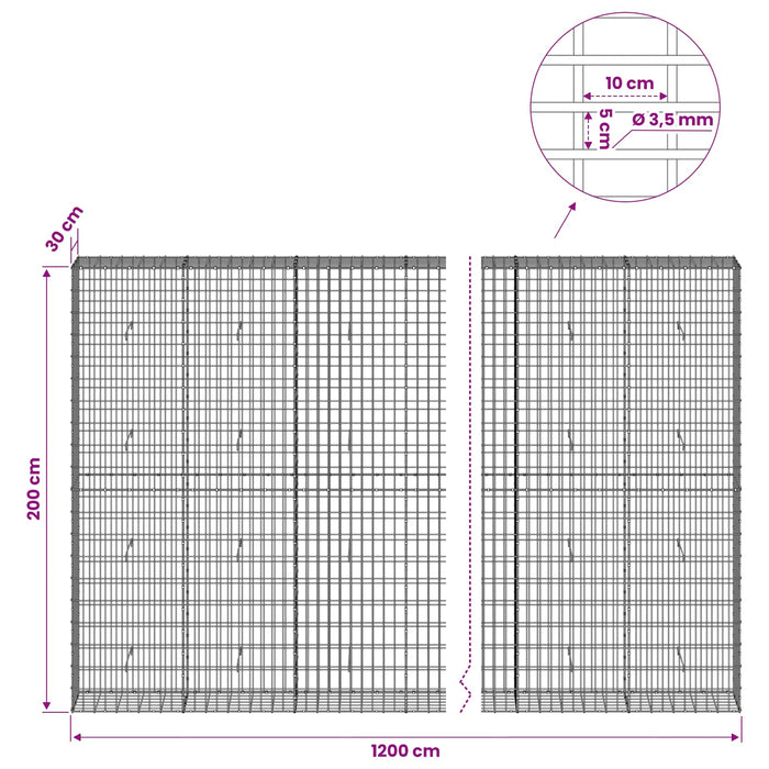 Gabion cu Sârmă de 3,5 mm și Plasă de 5x10 cm 1200x30x200 cm WALTI