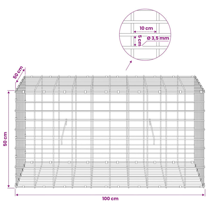Gabion cu Sârmă de 3,5 mm și Plasă de 5x10 cm 100x50x50 cm WALTI