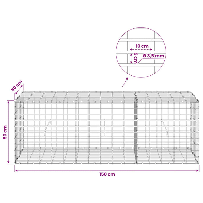 Gabion cu Sârmă de 3,5 mm și Plasă de 5x10 cm 150x50x50 cm WALTI