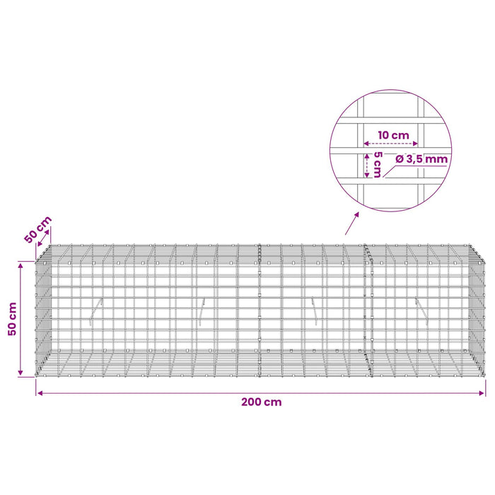 Gabion cu Sârmă de 3,5 mm și Plasă de 5x10 cm 200x50x50 cm - WALTI WALTI