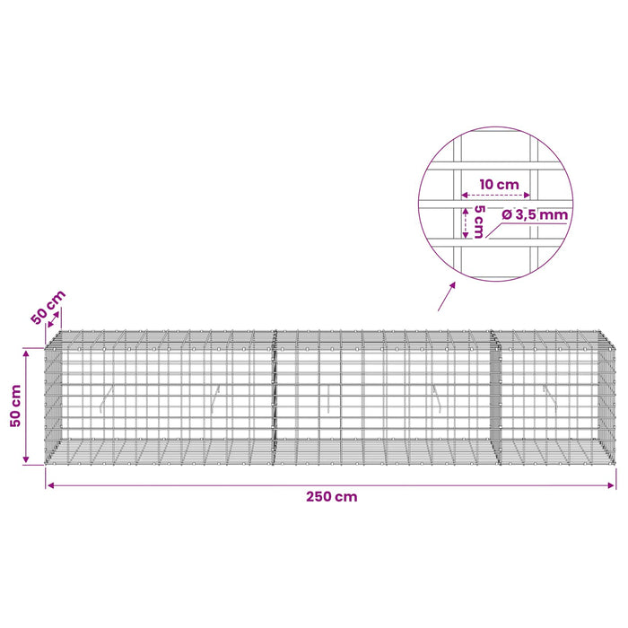 Gabion cu Sârmă de 3,5 mm și Plasă de 5x10 cm 250x50x50 cm WALTI