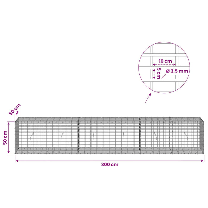 Gabion cu Sârmă de 3,5 mm și Plasă de 5x10 cm 300x50x50 cm WALTI