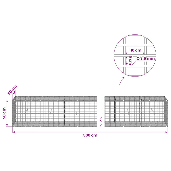 Gabion cu Sârmă de 3,5 mm și Plasă de 5x10 cm 500x50x50 cm WALTI