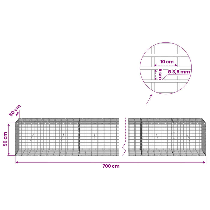 Gabion cu Sârmă de 3,5 mm și Plasă de 5x10 cm 700x50x50 cm WALTI