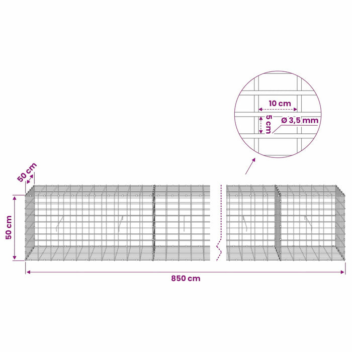 Gabion cu Sârmă de 3,5 mm și Plasă de 5x10 cm 850x50x50 cm WALTI