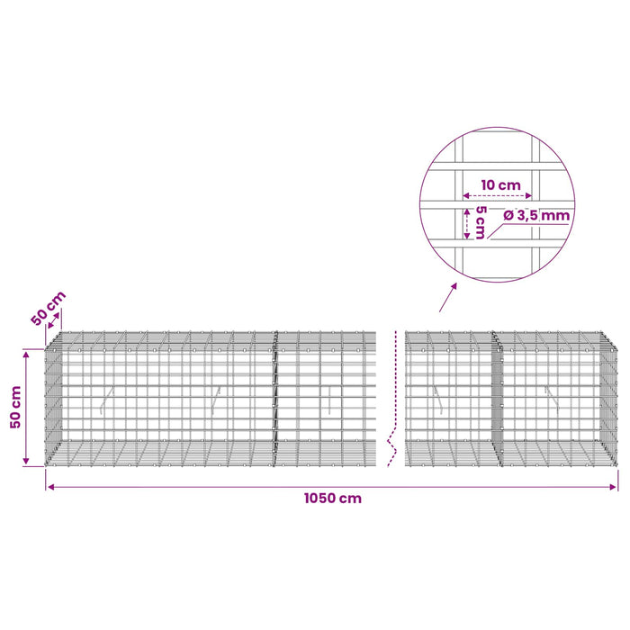 Gabion cu Sârmă de 3,5 mm și Plasă de 5x10 cm 1050x50x50 cm WALTI