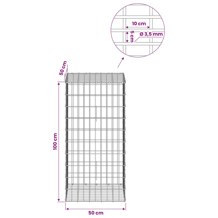Gabion cu Sârmă de 3,5 mm și Plasă de 5x10 cm 50x50x100 cm WALTI