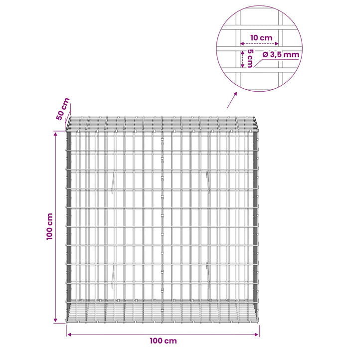 Gabion cu Sârmă de 3,5 mm și Plasă de 5x10 cm 100x50x100 cm WALTI