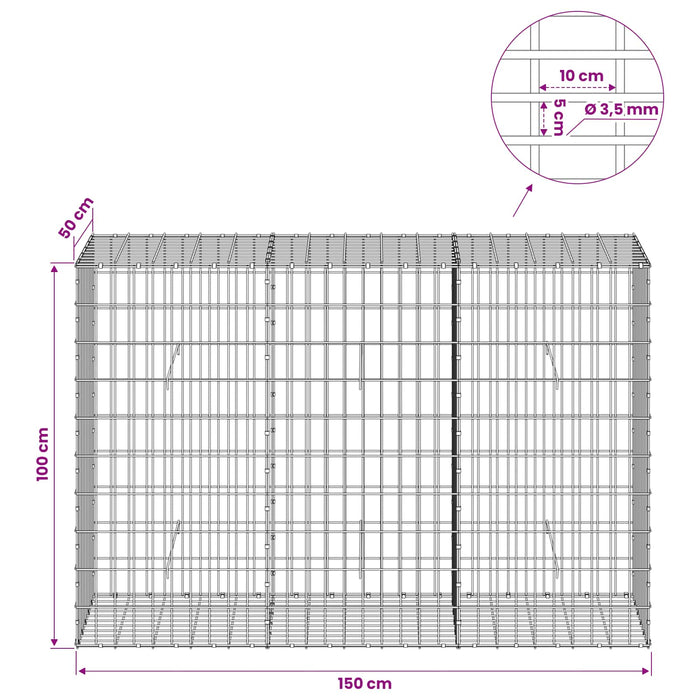 Gabion cu Sârmă de 3,5 mm și Plasă de 5x10 cm 150x50x100 cm WALTI