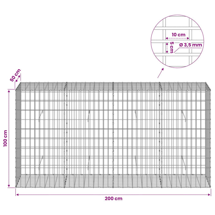 Gabion cu Sârmă de 3,5 mm și Plasă de 5x10 cm 200x50x100 cm WALTI