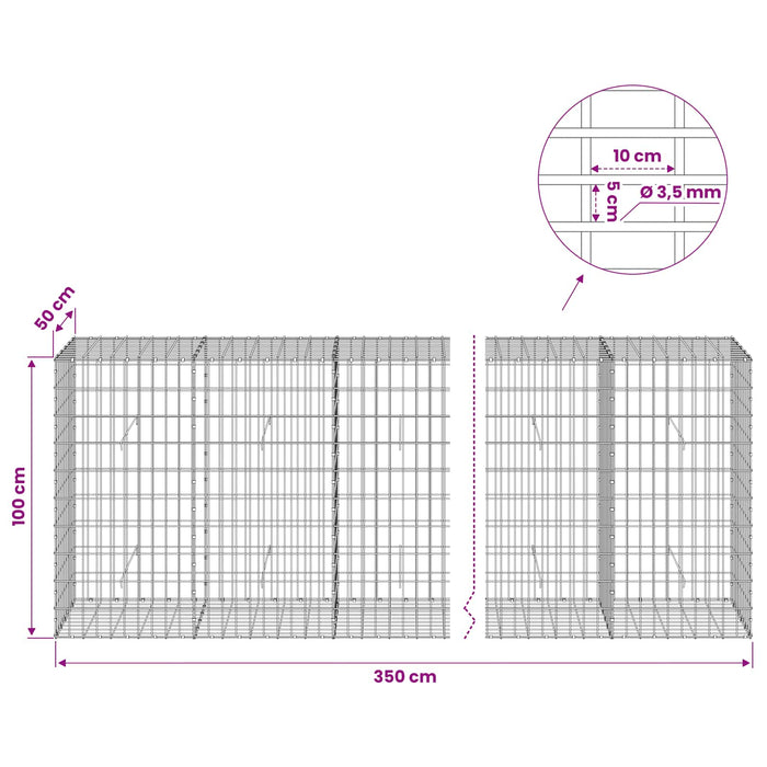 Gabion cu Sârmă de 3,5 mm și Plasă de 5x10 cm 350x50x100 cm WALTI