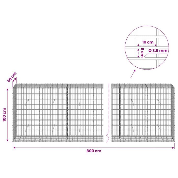 Gabion cu Sârmă de 3,5 mm și Plasă de 5x10 cm 800x50x100 cm WALTI