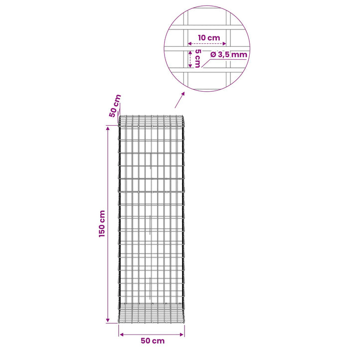 Gabion cu Sârmă de 3,5 mm și Plasă de 5x10 cm 50x50x150 cm WALTI