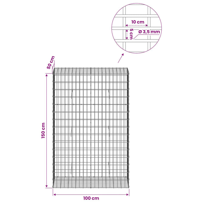 Gabion cu Sârmă de 3,5 mm și Plasă de 5x10 cm 100x50x150 cm WALTI