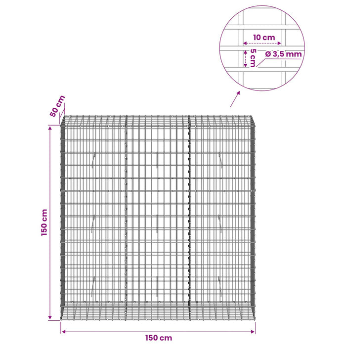 Gabion cu Sârmă de 3,5 mm și Plasă de 5x10 cm 150x50x150 cm WALTI
