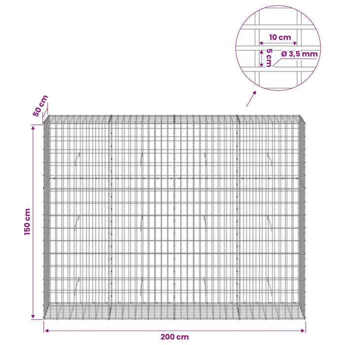 Gabion cu Sârmă de 3,5 mm și Plasă de 5x10 cm 200x50x150 cm WALTI