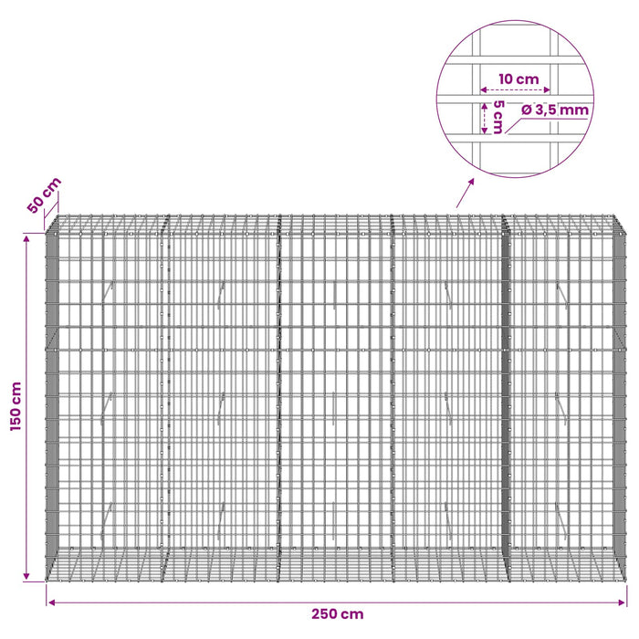 Gabion cu Sârmă de 3,5 mm și Plasă de 5x10 cm 250x50x150 cm WALTI