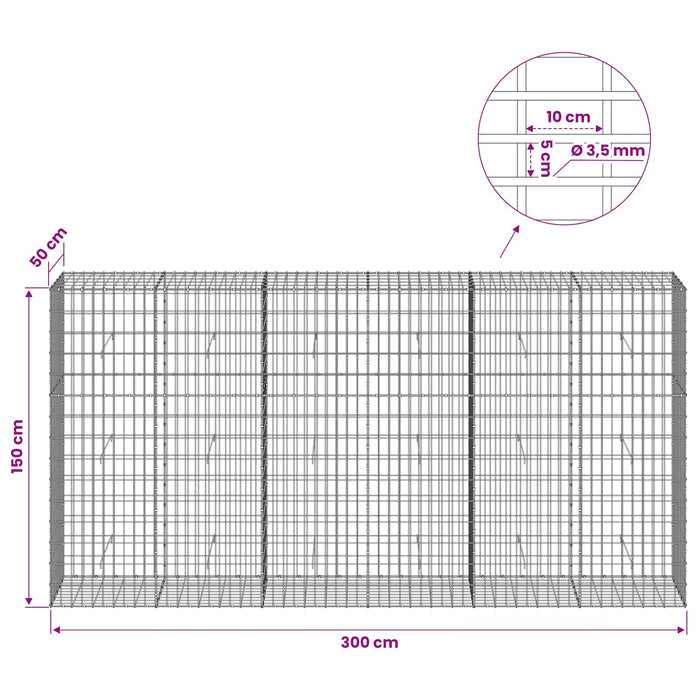 Gabion cu Sârmă de 3,5 mm și Plasă de 5x10 cm 300x50x150 cm WALTI