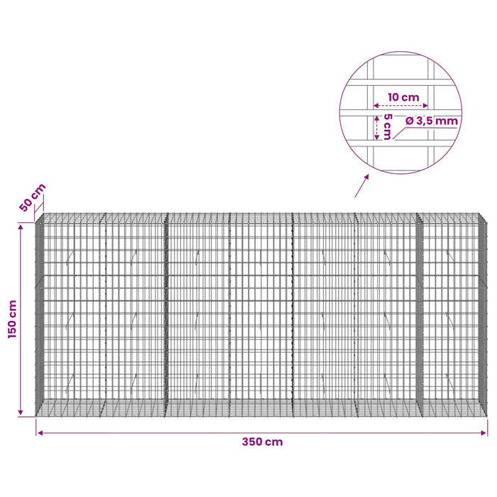 Gabion cu Sârmă de 3,5 mm și Plasă de 5x10 cm 350x50x150 cm WALTI