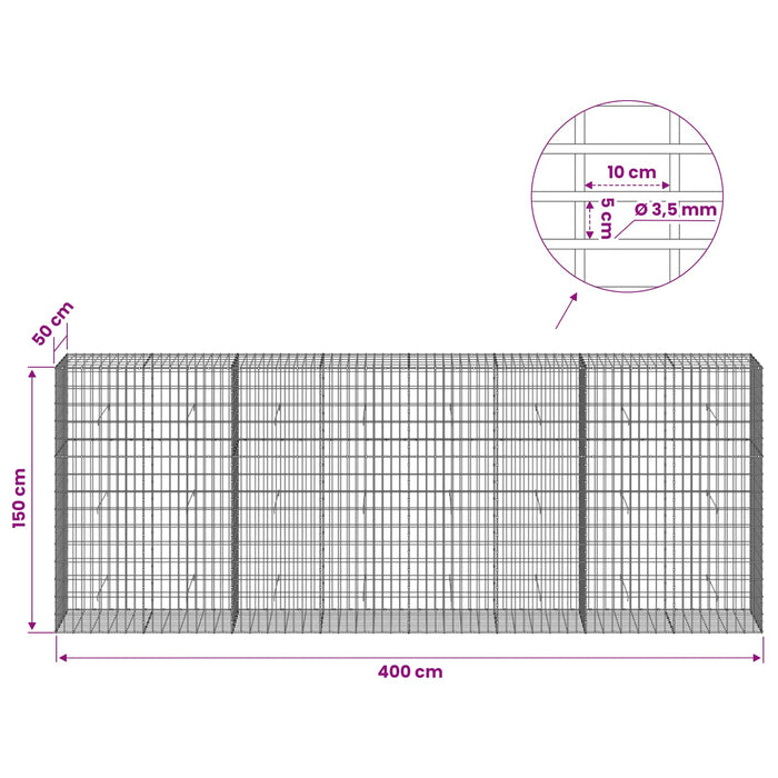 Gabion cu Sârmă de 3,5 mm și Plasă de 5x10 cm 400x50x150 cm WALTI