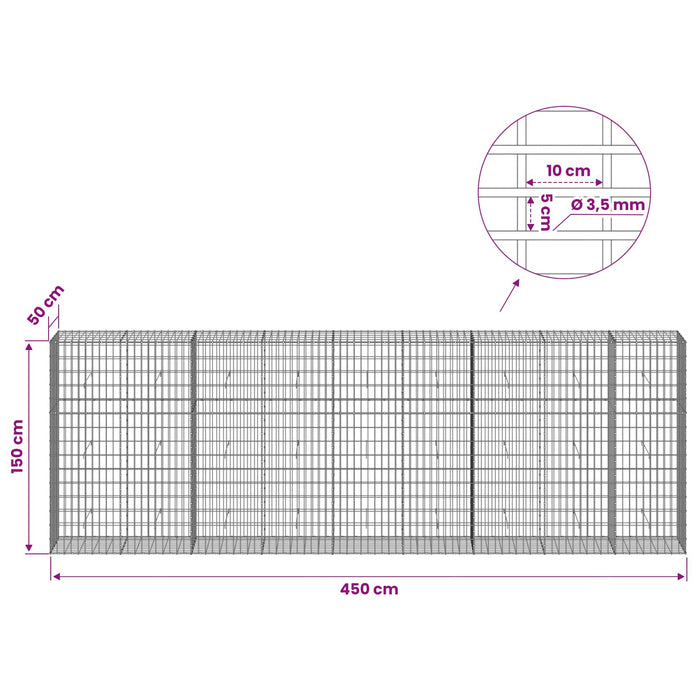 Gabion cu Sârmă de 3,5 mm și Plasă de 5x10 cm 450x50x150 cm WALTI
