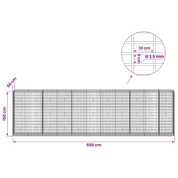 Gabion cu Sârmă de 3,5 mm și Plasă de 5x10 cm 550x50x150 cm WALTI