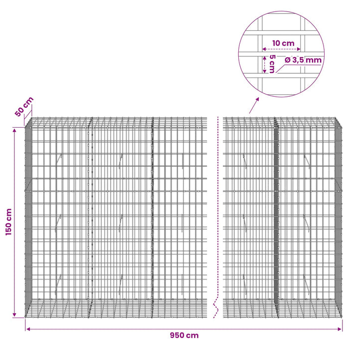 Gabion cu Sârmă de 3,5 mm și Plasă de 5x10 cm 950x50x150 cm WALTI