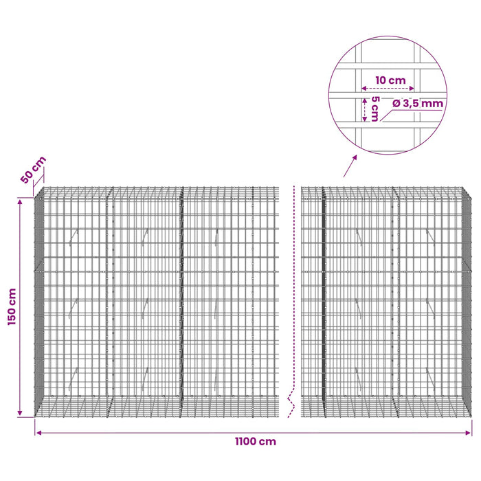 Gabion cu Sârmă de 3,5 mm și Plasă de 5x10 cm 1100x50x150 cm WALTI