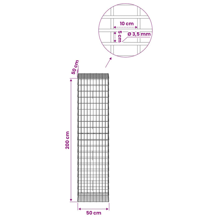 Gabion cu Sârmă de 3,5 mm și Plasă de 5x10 cm 50x50x200 cm WALTI