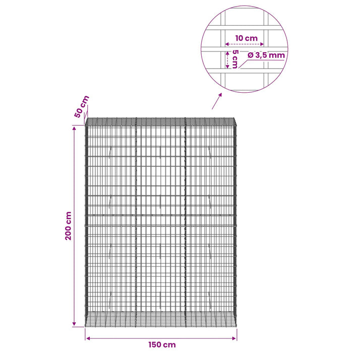 Gabion cu Sârmă de 3,5 mm și Plasă de 5x10 cm 150x50x200 cm WALTI