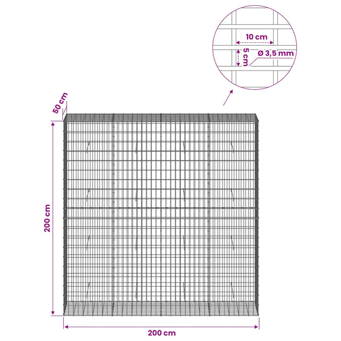 Gabion cu Sârmă de 3,5 mm și Plasă de 5x10 cm 200x50x200 cm WALTI
