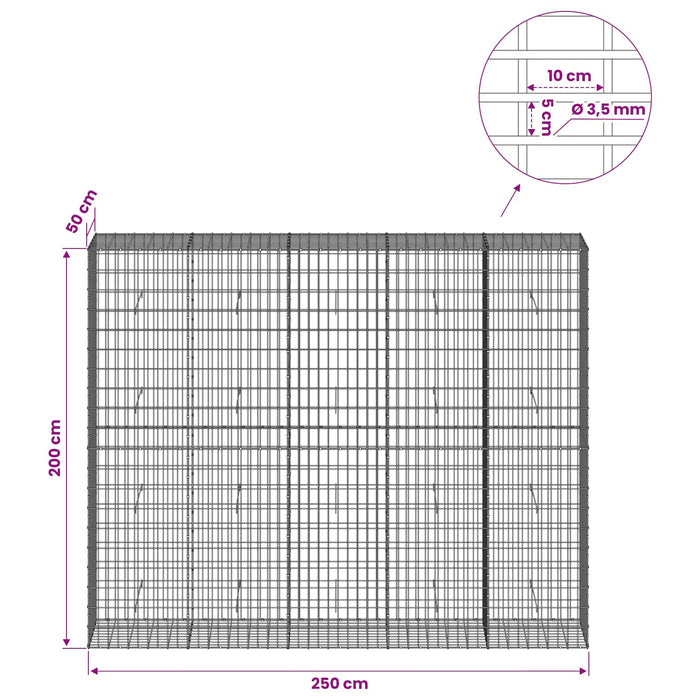Gabion cu Sârmă de 3,5 mm și Plasă de 5x10 cm 250x50x200 cm - WALTI WALTI