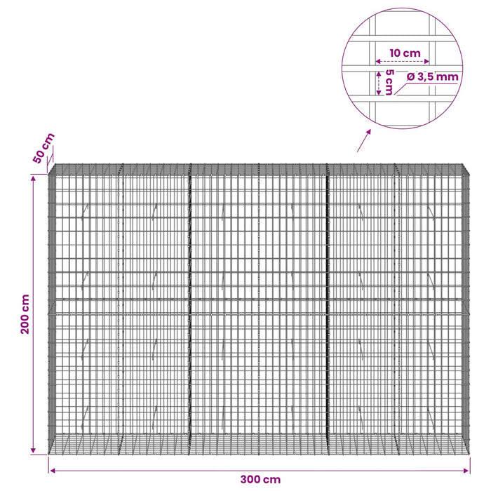 Gabion cu Sârmă de 3,5 mm și Plasă de 5x10 cm 300x50x200 cm WALTI