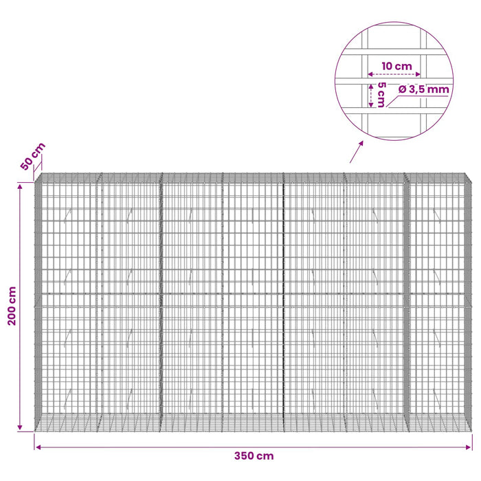 Gabion cu Sârmă de 3,5 mm și Plasă de 5x10 cm 350x50x200 cm WALTI