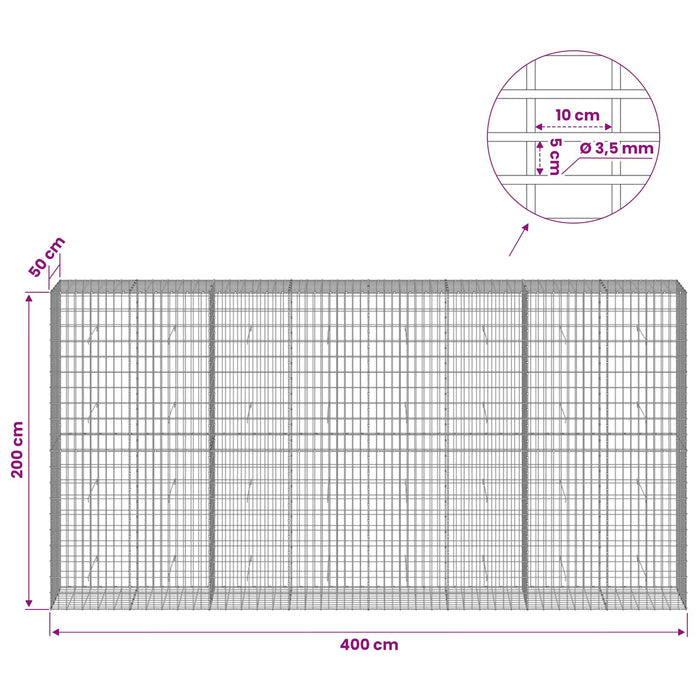 Gabion cu Sârmă de 3,5 mm și Plasă de 5x10 cm 400x50x200 cm WALTI