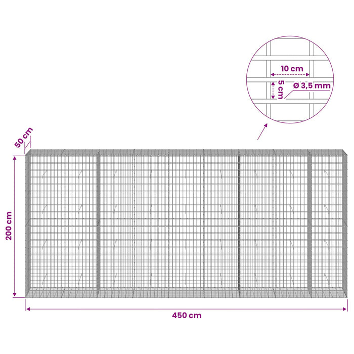 Gabion cu Sârmă de 3,5 mm și Plasă de 5x10 cm 450x50x200 cm WALTI