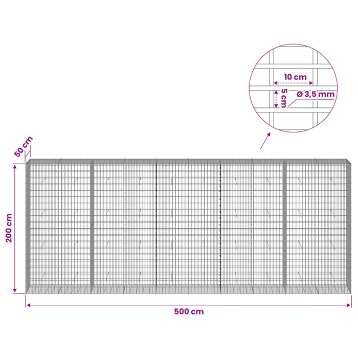 Gabion cu Sârmă de 3,5 mm și Plasă de 5x10 cm 500x50x200 cm WALTI