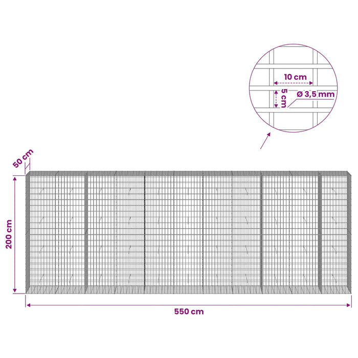 Gabion cu Sârmă de 3,5 mm și Plasă de 5x10 cm 550x50x200 cm WALTI