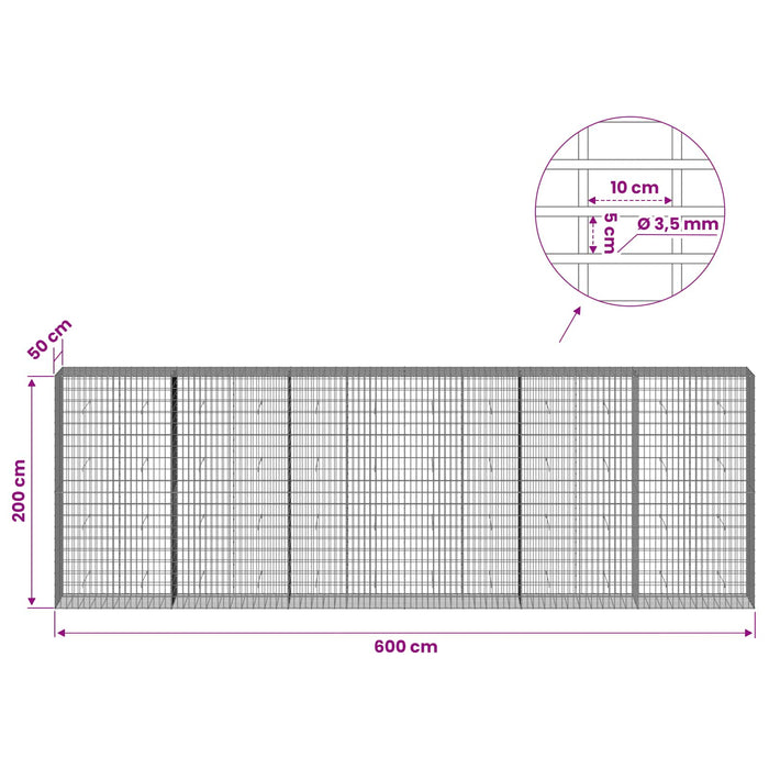 Gabion cu Sârmă de 3,5 mm și Plasă de 5x10 cm 600x50x200 cm WALTI