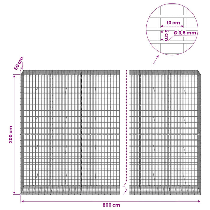 Gabion cu Sârmă de 3,5 mm și Plasă de 5x10 cm 800x50x200 cm WALTI