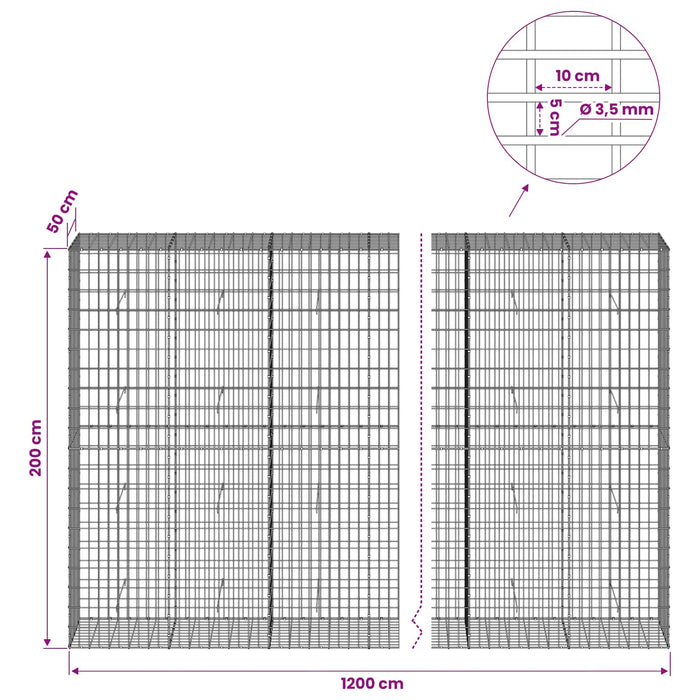 Gabion cu Sârmă de 3,5 mm și Plasă de 5x10 cm 1200x50x200 cm WALTI